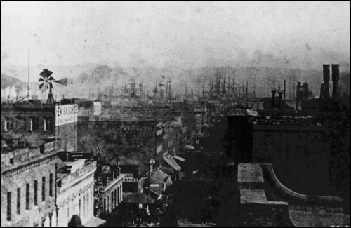 Clay Street (1874-1878. 1878-1881) The Court was located at 640 Clay Street — on the left (north) side of this view, most likely in (or to the bay side of) the ‘Union Book Store’ building.